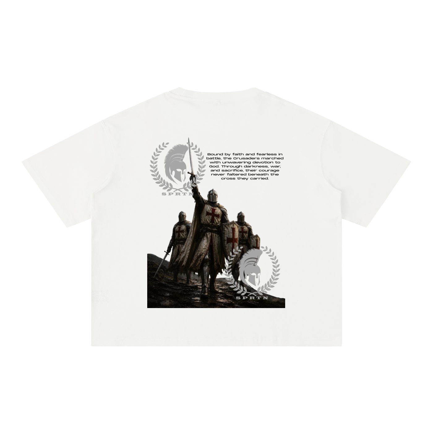 SOLDIERS OF GOD Mineral Wash Boxy Cotton T-Shirt - Crusader Graphic