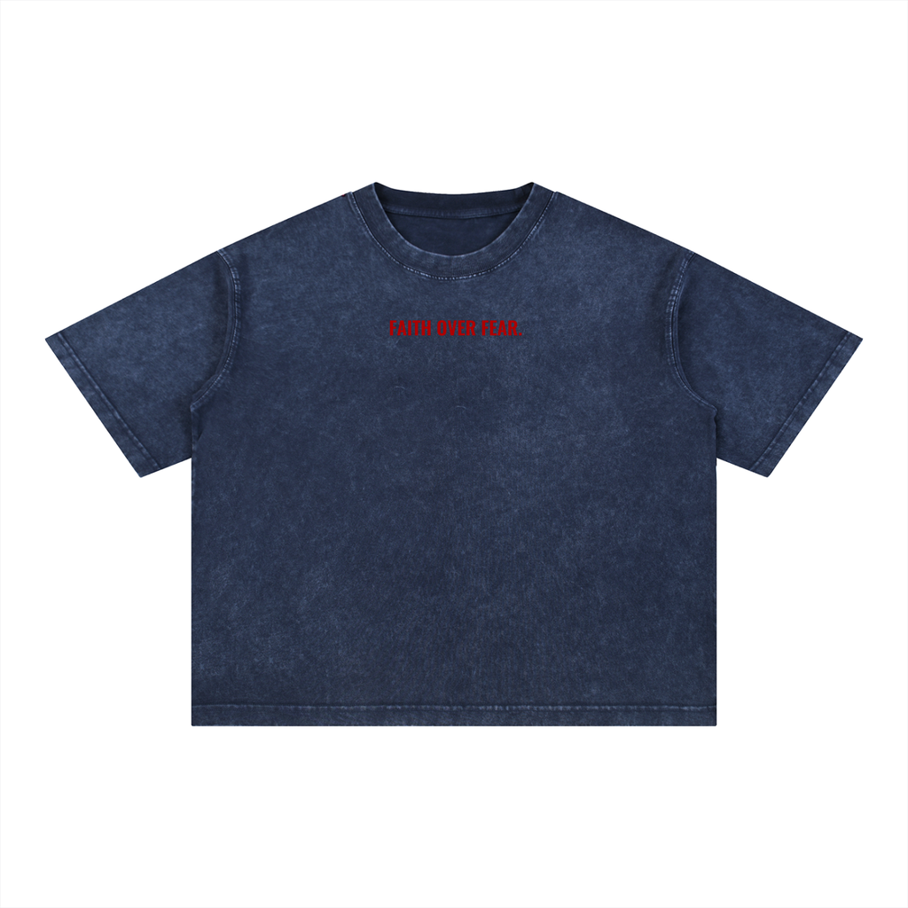 FAITH OVER FEAR Mineral Wash Boxy Cotton T-Shirt