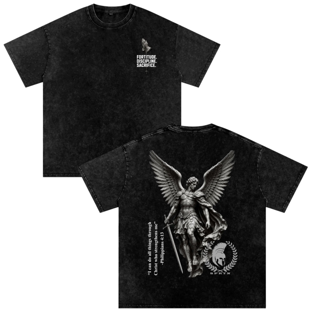 Archangel Michael Snow Washed Oversized Cotton T-Shirt